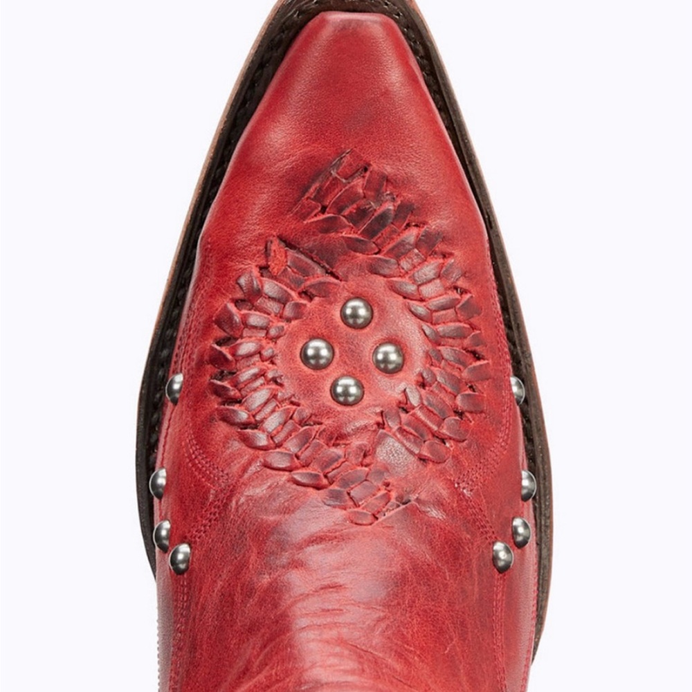 Lane Cossette Red Leather Cowboy Boots with Studs - Picture 4 of 7